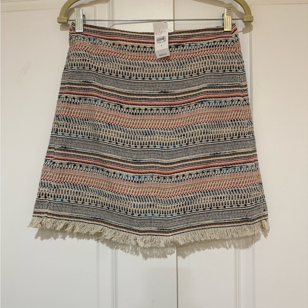 NWT Ann Taylor Loft Tweed Fringe Skirt Size 2 multicolor